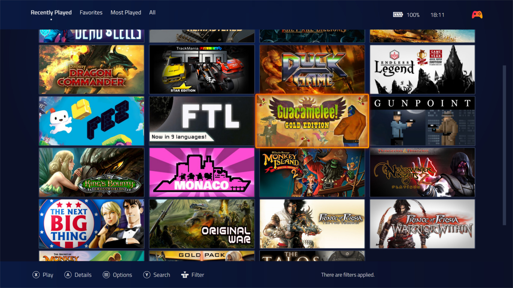 Playnite fullscreen mode with large game cover tiles