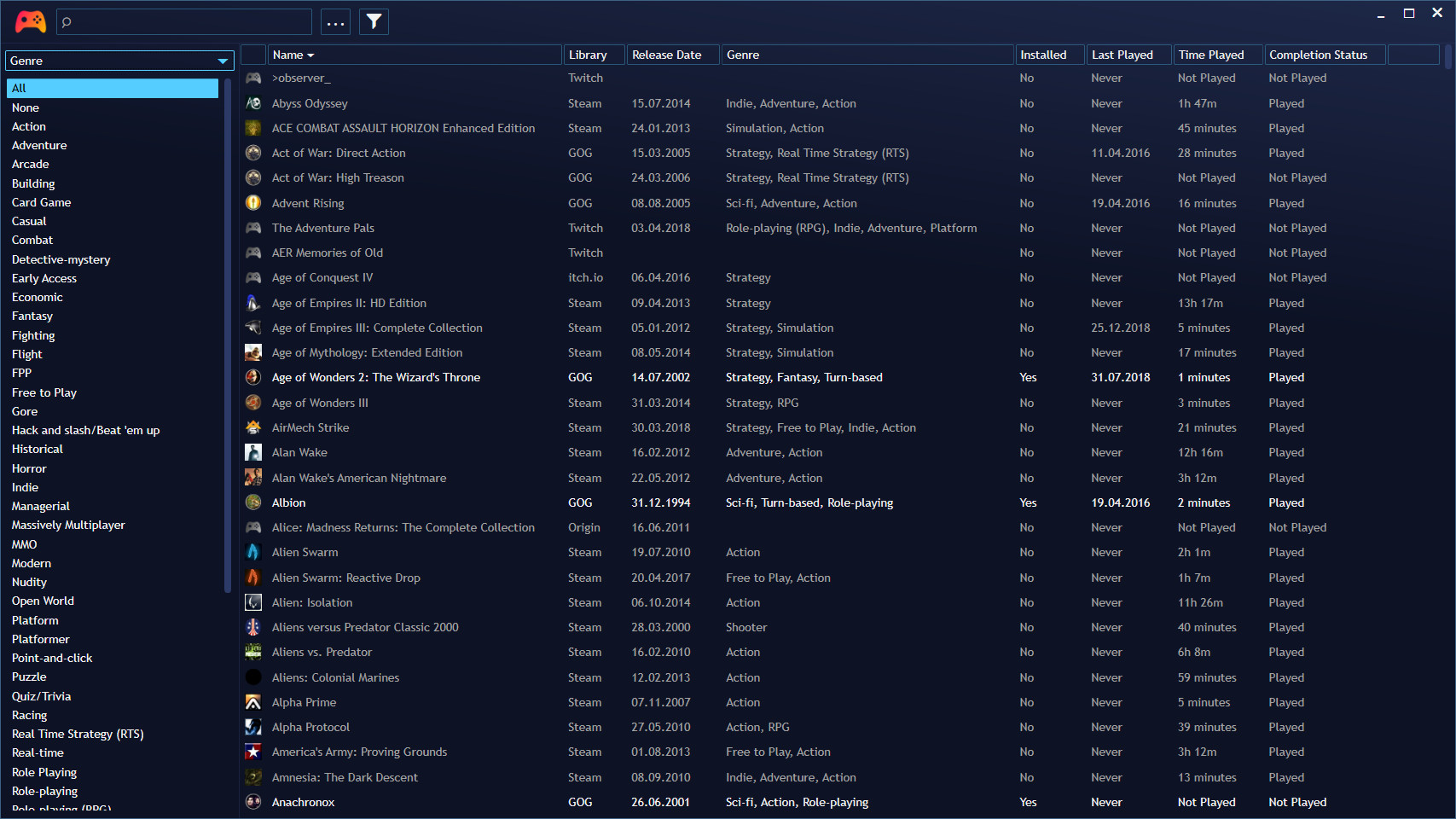 Playnite settings and configuration panel